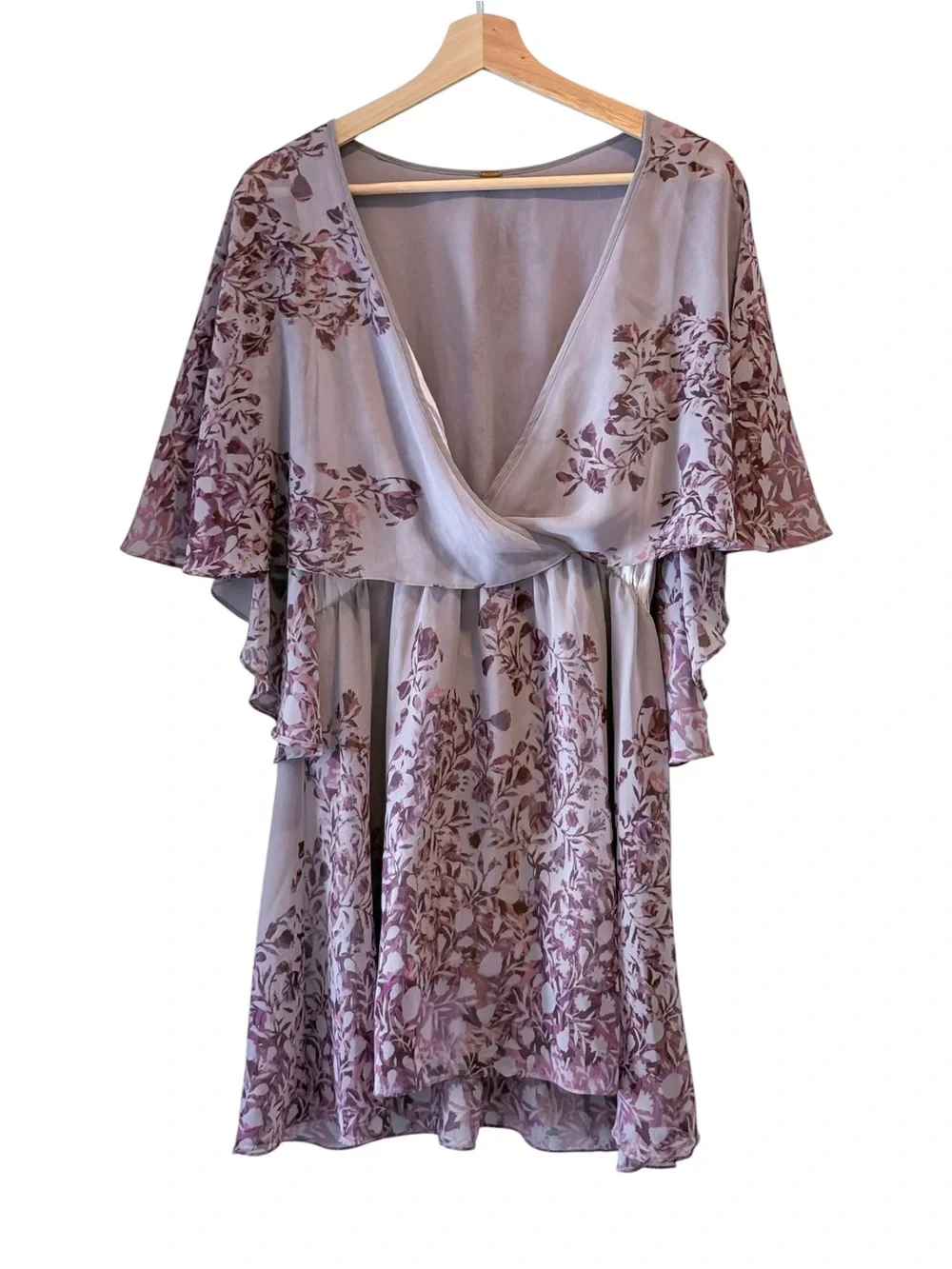 Free People Lavender Floral Chiffon Mini Dress | Flutter Sleeve